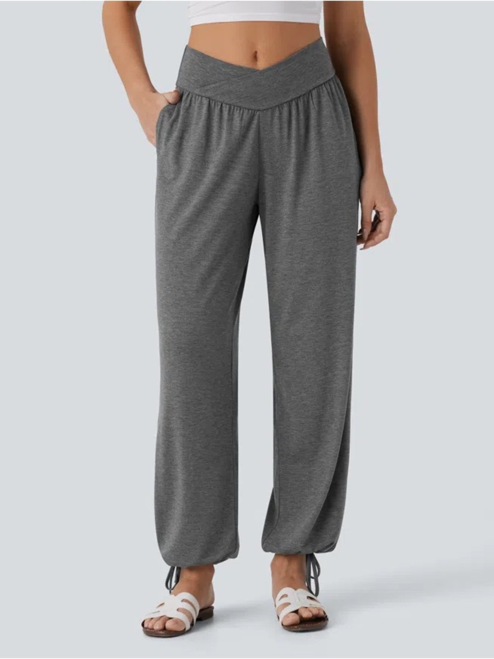 Halara Crossover High Waisted Pocket Drawstring Casual Joggers - #430